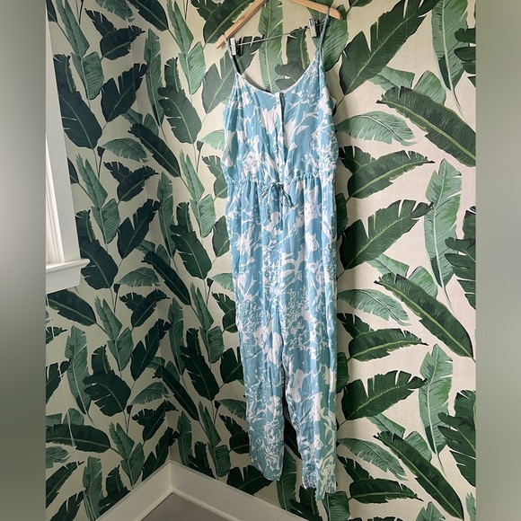 GAP Blue Floral Tank Drawstring waist Jumpsuit Size M Tall - Picture 2 of 9